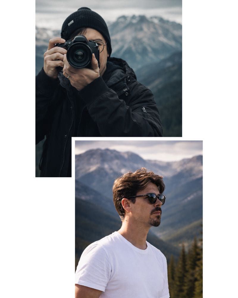 Videógrafo da Weiss Films fotografando em cenário de montanha para produção cinematográfica